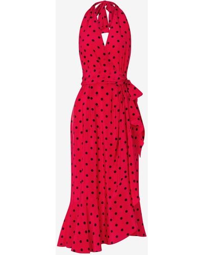 Moschino Kleid Aus Crêpe De Chine Allover Polka Dots - Rot