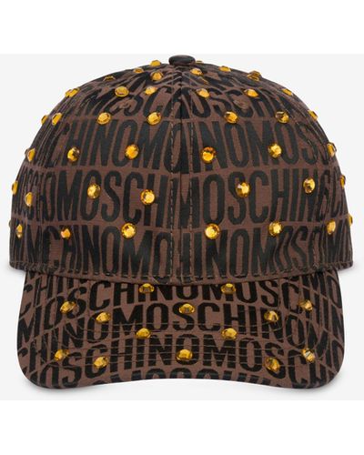 Moschino Allover Logo Nylon Cap With Rhinestones - Brown