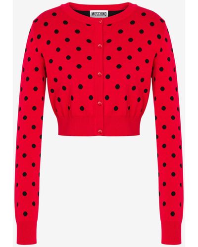 Moschino Allover Polka Dots Knitted Cropped Cardigan - Red