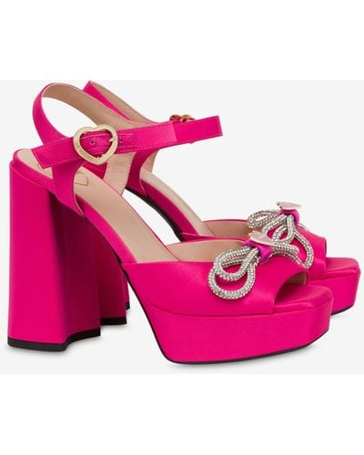 Moschino Sparkling Bow Satin Sandals With Platform - Pink