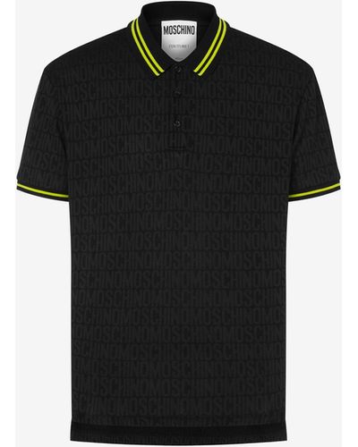 Moschino Allover Logo Jacquard Jersey Polo Shirt - Black