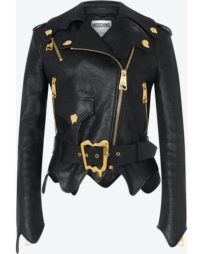Moschino Morphed Effect Hammered Leather Biker - Black