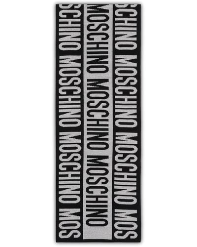 Moschino Logo Bands Wool Scarf - Gray