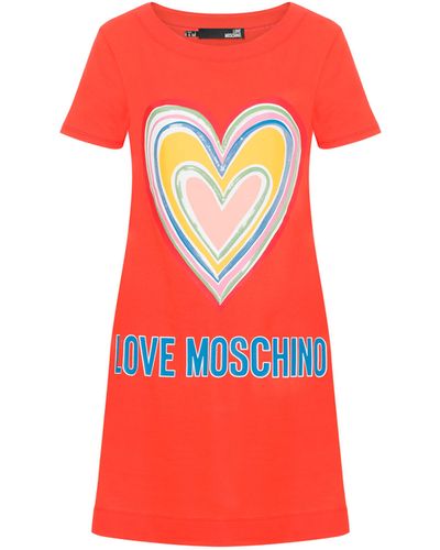 Moschino Abito In Jersey Multicolor Heart - Arancione