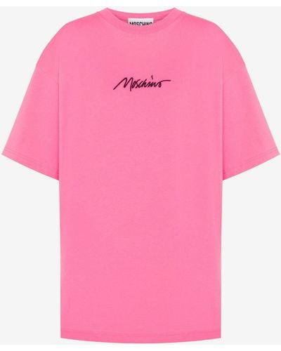 Moschino Logo Embroidery Organic Jersey T-shirt - Pink