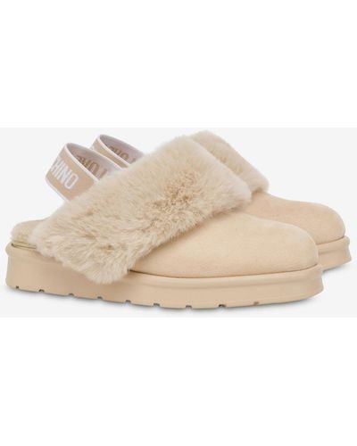 Moschino Elastic Logo Band Suede Mules - Natural