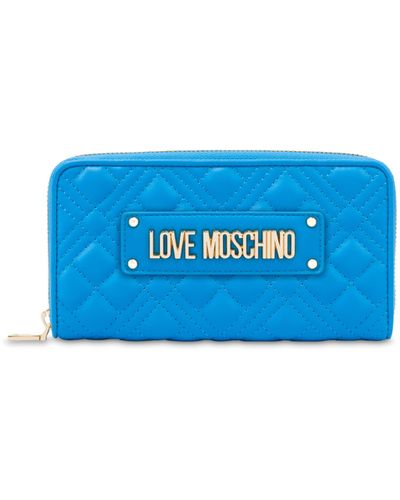 Moschino Portefeuille Matelassé Zippé Autour Brillant - Bleu