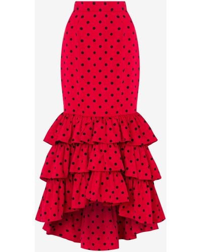 Moschino Allover Polka Dots Taffeta Skirt - Red