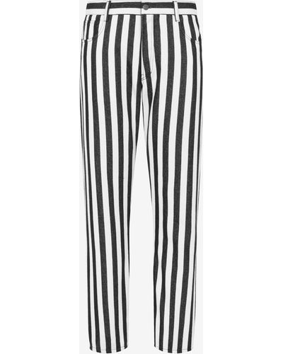 Moschino Pantalon En Coton Mélangé Archive Stripes - Blanc