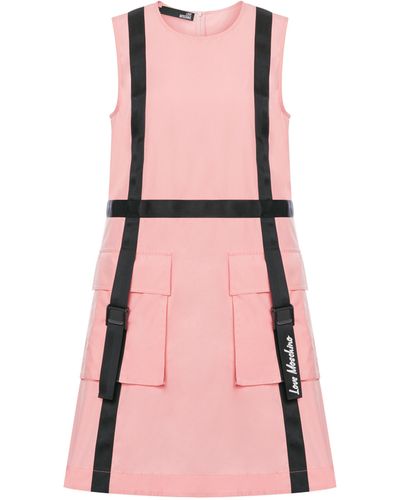 Moschino Kleid Aus Baumwoll-nylon-canvas Logo Tape - Pink