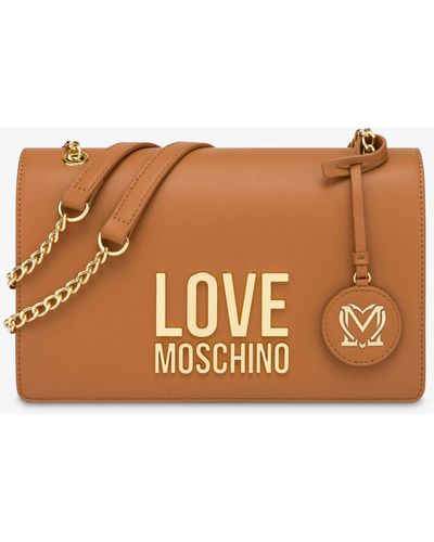 Moschino Borsa A Spalla Gold Metal Logo - Marrone