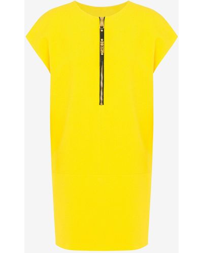 Moschino Kleid Aus Envers-satin Lettering Zipper Pull - Gelb