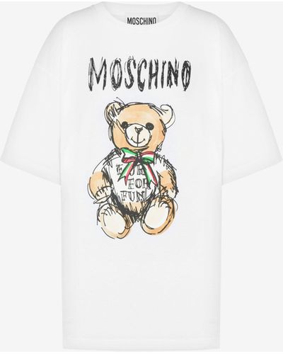 Moschino T-shirt In Jersey Organico Drawn Teddy Bear - Bianco