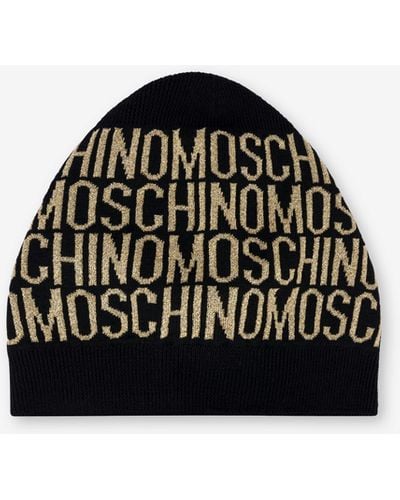Moschino Allover Logo Wool Hat - Black