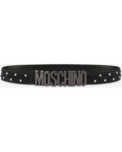 Moschino Allover Logo Nylon Belt With Rhinestones - White