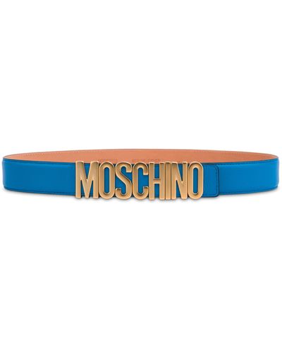 Moschino Ceinture En Cuir De Veau Logo Lettering - Bleu