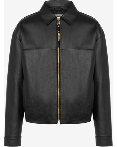 Moschino Mini Lettering Puller Zip Nappa Leather Jacket - Black