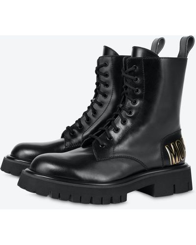 Moschino Combat Sole Calfskin Ankle Boots - Black