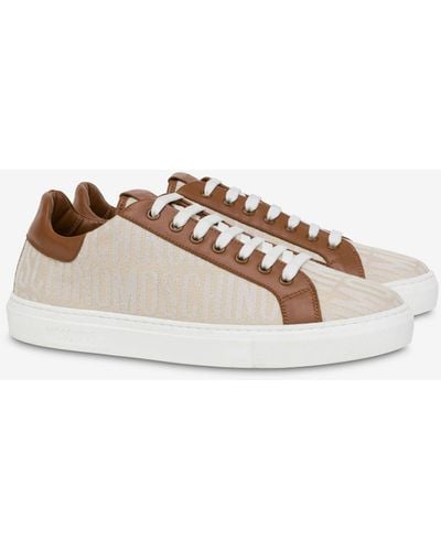 Moschino Allover Logo Canvas Trainers - Natural