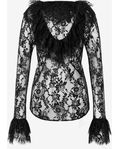 Moschino Lace Blouse With Ruches - Black