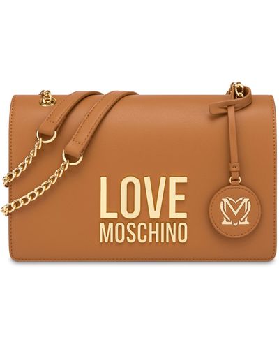 Moschino Shoulder Bag Gold Metal Logo - Brown