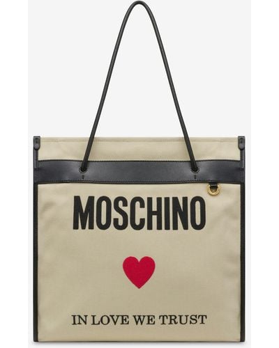 Moschino Shopper Aus Canvas In Love We Trust - Natur