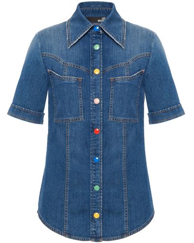 Moschino Chemise En Jean Boutons Multicolores - Bleu