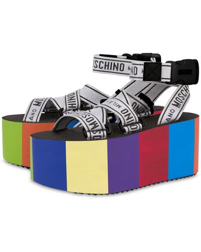 Moschino Logo Tape Colour Block Wedge Sandals - Blue