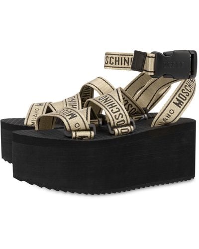 Moschino Logo Tape Wedge Sandals - Metallic