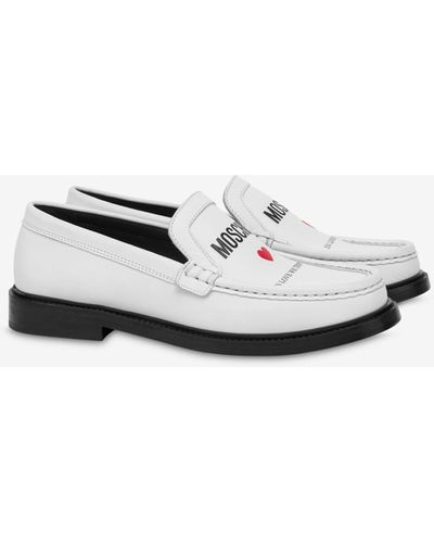 Moschino In Love We Trust Calfskin Loafers - White