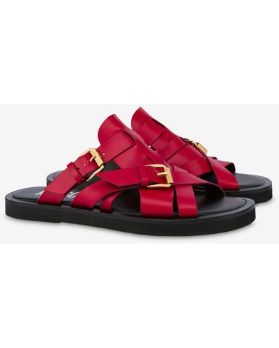 Moschino Double Buckle Calfskin Sandals - Red