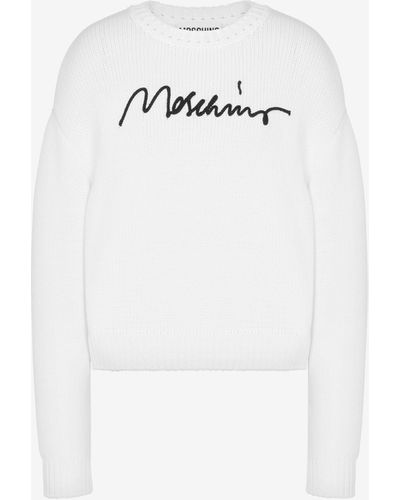 Moschino Pullover In Misto Cotone Logo Embroidery - Bianco