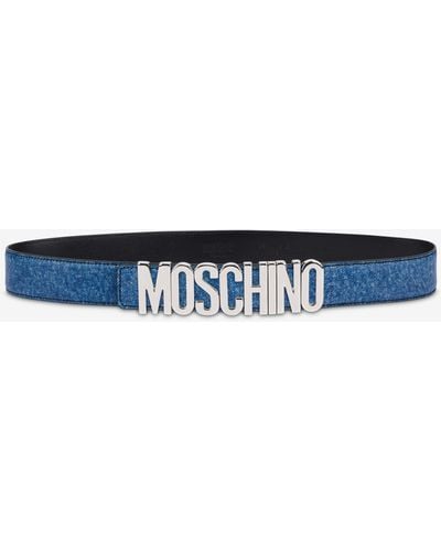 Moschino Denim Print Nappa Leather Belt - White
