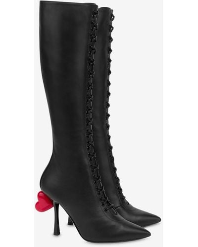 Moschino Sweet Heart Nappa Leather Boots - Black
