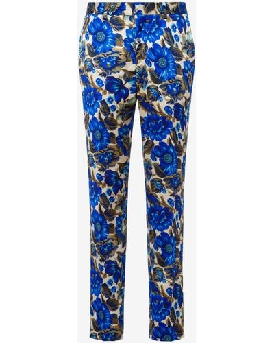 Moschino Pantalon En Coton Et Viscose Allover Blue Flowers - Bleu