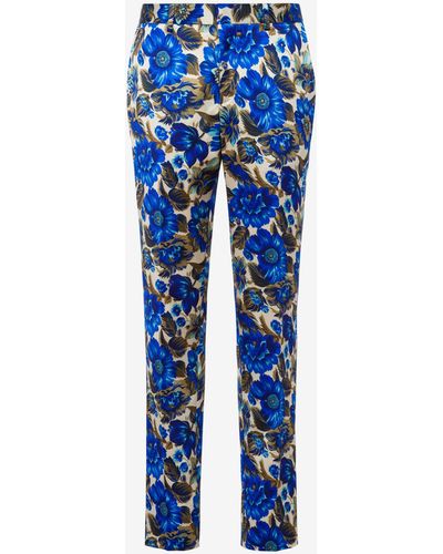 Moschino Allover Blue Flowers Cotton And Viscose Trousers