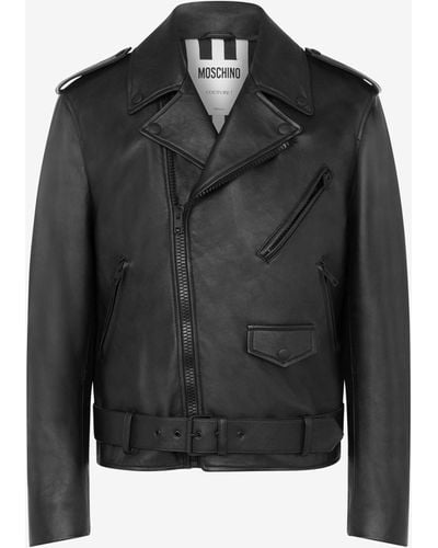 Moschino In Love We Trust Nappa Leather Biker Jacket - Black