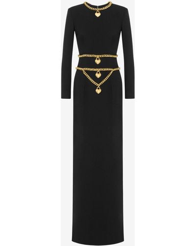 Moschino Chain & Heart Envers Satin Long Dress - Black
