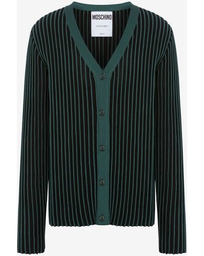 Moschino Cardigan In Cotone Stripes Effect - Verde