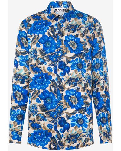 Moschino Allover Blue Flowers Silk Shirt