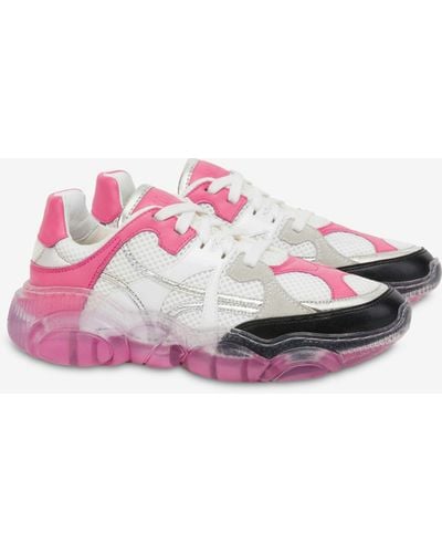 Moschino White Mesh Teddy Shoes With Transparent Sole - Pink