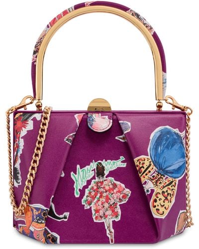 Moschino Fashion Sketches Rigid Hand Bag - Purple