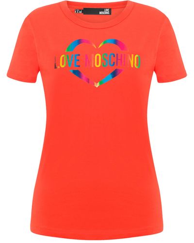Moschino Shiny Colourful Heart Logo Jersey T-shirt - Red