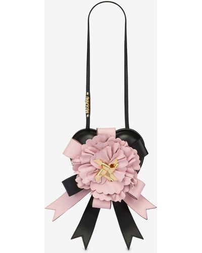 Moschino Leather Flower Heartbeat Bag - Pink
