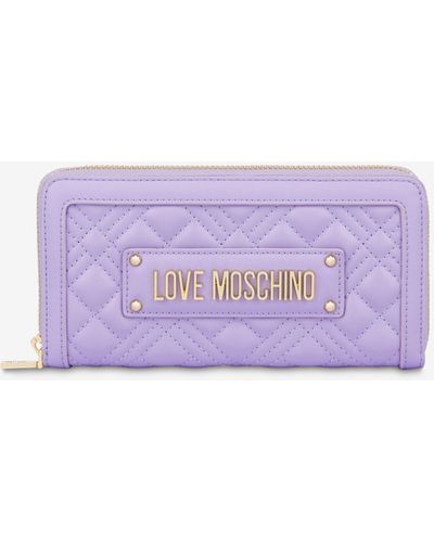 Moschino Shiny Quilted Zip-around Wallet - Purple