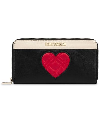 Moschino Big Quilted Heart Zip Around Wallet - Black