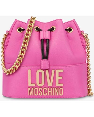 Moschino Gold Metal Logo Bucket Bag - Pink