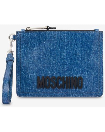 Moschino Denim Print Nappa Leather Clutch - Blue