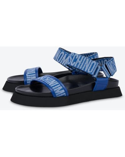 Moschino All-over Logo Denim Sandals - Blue