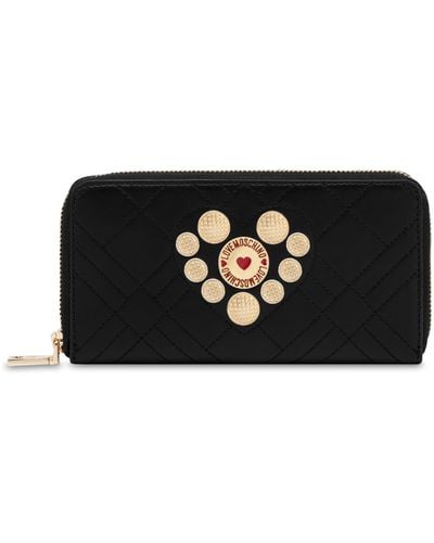 Moschino Buttons Heart Zip Around Wallet - Black